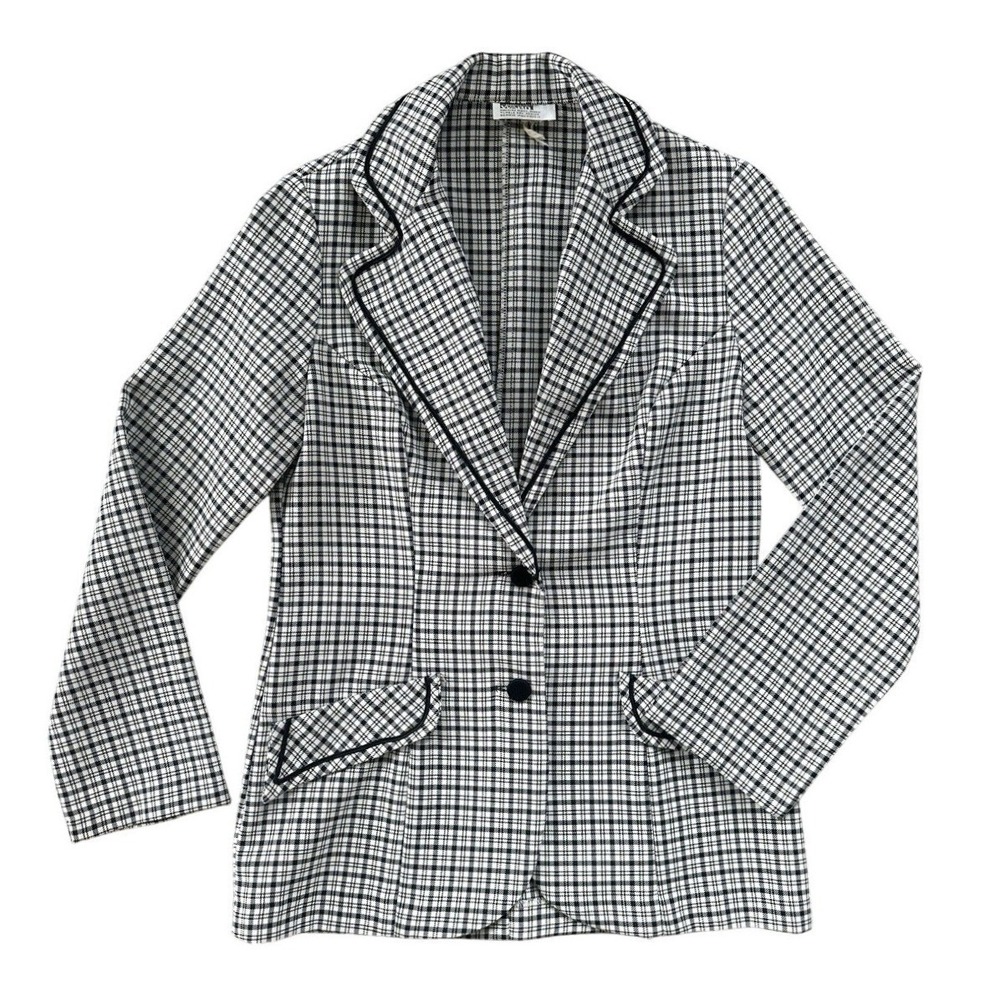 Vintage Montgomery Ward Plaid Blazer Jacket Womens M Black White 70s Academia